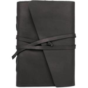 imageMontana West Genuine Leather Journal Notebook for Women and Men Vintage Refillable Journals for Writing Handheld 6 Ring Binder Travel Journal Diary with Slide Open Pocket2 Card Holders and 2 PenABlack