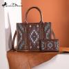 imageMontana West Aztec Embroidered Distressd Tote Bag With Wallet SetBrown