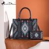 imageMontana West Aztec Embroidered Distressd Tote Bag With Wallet SetTurquoise
