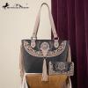 imageMontana West Aztec Tote Bag for Women Embroidered Western Shoulder Purse and Wallet SetFringe Black