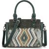imageMontana West Sequined Aztec Mini Tote Bag Floral Tooled HandbagGreen