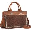imageMontana West Western Tooling Handbags Vintage Prints and Whipstitch CraftsmanshipStitching Brown