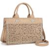 imageMontana West Western Tooling Handbags Vintage Prints and Whipstitch CraftsmanshipStitching Tan