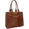 imageMontana West Western Tooling Handbags Vintage Prints and Whipstitch CraftsmanshipTassels Brown