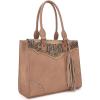 imageMontana West Western Tooling Handbags Vintage Prints and Whipstitch CraftsmanshipTassels Tan