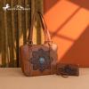 imageMontana West Western Tooling Tote Bag with Wallet Set for Women Vintage Studded Top Handle Shoulder HandbagFloral Brown
