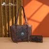 imageMontana West Western Tooling Tote Bag with Wallet Set for Women Vintage Studded Top Handle Shoulder HandbagFloral Coffee