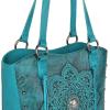 imageMontana West Western Tooling Tote Bag with Wallet Set for Women Vintage Studded Top Handle Shoulder HandbagFloral Turquoise