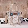 imageMontana West X Wrangler Cowhide Tote Bag for Women Western Tooling Handbag Leather Fringing With Turquoise Stone ConchoBeige