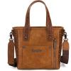 imageMontana West X Wrangler Cowhide Tote Bag for Women Western Tooling Handbag Leather Fringing With Turquoise Stone ConchoBrown