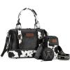 imageWrangler 3Pcs Doctor Bag Sets for Women Tophandle Satchel Bag with Cell Phone Handbag and Coin PurseBlack Cow Print