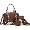 imageWrangler 3Pcs Doctor Bag Sets for Women Tophandle Satchel Bag with Cell Phone Handbag and Coin PurseBrown Cow Print