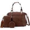 imageWrangler 3Pcs Doctor Bag Sets for Women Tophandle Satchel Bag with Cell Phone Handbag and Coin PurseBrown Cow Print