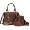 imageWrangler 3Pcs Doctor Bag Sets for Women Tophandle Satchel Bag with Cell Phone Handbag and Coin PurseBrown Leopard