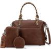 imageWrangler 3Pcs Doctor Bag Sets for Women Tophandle Satchel Bag with Cell Phone Handbag and Coin PurseBrown Leopard
