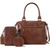 imageWrangler 3Pcs Doctor Bag Sets for Women Tophandle Satchel Bag with Cell Phone Handbag and Coin PurseEyecatching Brown
