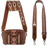 imageWrangler Crossbody Bag for Women Boho Aztec Small Multi Pocket Crossover PurseAngel Diamond Brown With Adjustable Strap