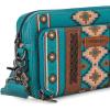 imageWrangler Crossbody Bag for Women Boho Aztec Small Multi Pocket Crossover PurseAngel Diamond Dark Turquoise With Adjustable Strap