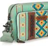 imageWrangler Crossbody Bag for Women Boho Aztec Small Multi Pocket Crossover PurseAngel Diamond Green With Adjustable Strap