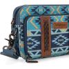 imageWrangler Crossbody Bag for Women Boho Aztec Small Multi Pocket Crossover PurseAngel Diamond Navy With Adjustable Strap