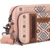 imageWrangler Crossbody Bag for Women Boho Aztec Small Multi Pocket Crossover PurseAngel Diamond Pink With Adjustable Strap