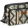 imageWrangler Crossbody Bag for Women Boho Aztec Small Multi Pocket Crossover PurseAngel Retro Black