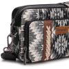 imageWrangler Crossbody Bag for Women Boho Aztec Small Multi Pocket Crossover PurseAngel Retro Black Brown