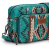 imageWrangler Crossbody Bag for Women Boho Aztec Small Multi Pocket Crossover PurseAngel Retro Dark Turquoise