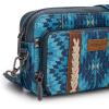 imageWrangler Crossbody Bag for Women Boho Aztec Small Multi Pocket Crossover PurseAngel Retro Navy