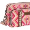 imageWrangler Crossbody Bag for Women Boho Aztec Small Multi Pocket Crossover PurseAngel Retro Pink