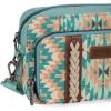imageWrangler Crossbody Bag for Women Boho Aztec Small Multi Pocket Crossover PurseAngel Retro Turquoise