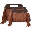 imageWrangler Crossbody Bags for Women Western Fringe Top Handle Handbags Embroidered Boot Scroll Crossbody BagAmediumbrown