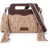 imageWrangler Crossbody Bags for Women Western Fringe Top Handle Handbags Embroidered Boot Scroll Crossbody BagAmediumtan