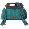 imageWrangler Crossbody Bags for Women Western Fringe Top Handle Handbags Embroidered Boot Scroll Crossbody BagAmediumturquoise