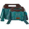 imageWrangler Crossbody Bags for Women Western Fringe Top Handle Handbags Embroidered Boot Scroll Crossbody BagAmediumturquoise