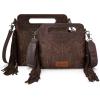 imageWrangler Crossbody Bags for Women Western Fringe Top Handle Handbags Embroidered Boot Scroll Crossbody BagBlargecoffee