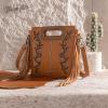 imageWrangler Crossbody Bags for Women Western Fringe Top Handle Handbags Embroidered Boot Scroll Crossbody BagEbrown