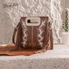 imageWrangler Crossbody Bags for Women Western Fringe Top Handle Handbags Embroidered Boot Scroll Crossbody BagEcoffee