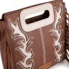 imageWrangler Crossbody Bags for Women Western Fringe Top Handle Handbags Embroidered Boot Scroll Crossbody BagEcoffee