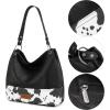imageWrangler Hobo Bags for Women Vegan Leather Top Handle Shoulder Purses and HandbagsCow Print Black