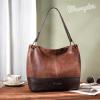 imageWrangler Hobo Bags for Women Vegan Leather Top Handle Shoulder Purses and HandbagsTwo Tone Brown