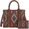 imageMontana West Aztec Embroidered Distressd Tote Bag With Wallet SetBrown