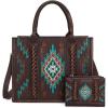 imageMontana West Aztec Embroidered Distressd Tote Bag With Wallet SetCoffee
