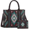imageMontana West Aztec Embroidered Distressd Tote Bag With Wallet SetTurquoise