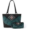 imageMontana West Aztec Tote Bag for Women Embroidered Western Shoulder Purse and Wallet SetBlack
