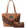 imageMontana West Aztec Tote Bag for Women Embroidered Western Shoulder Purse and Wallet SetBrown