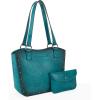 imageMontana West Western Tooling Tote Bag with Wallet Set for Women Vintage Studded Top Handle Shoulder HandbagVintag Turquoise