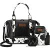 imageWrangler 3Pcs Doctor Bag Sets for Women Tophandle Satchel Bag with Cell Phone Handbag and Coin PurseBlack Cow Print