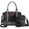 imageWrangler 3Pcs Doctor Bag Sets for Women Tophandle Satchel Bag with Cell Phone Handbag and Coin PurseBlack Leopard