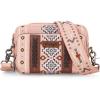 imageWrangler Crossbody Bag for Women Boho Aztec Small Multi Pocket Crossover PurseAngel Diamond Pink With Adjustable Strap